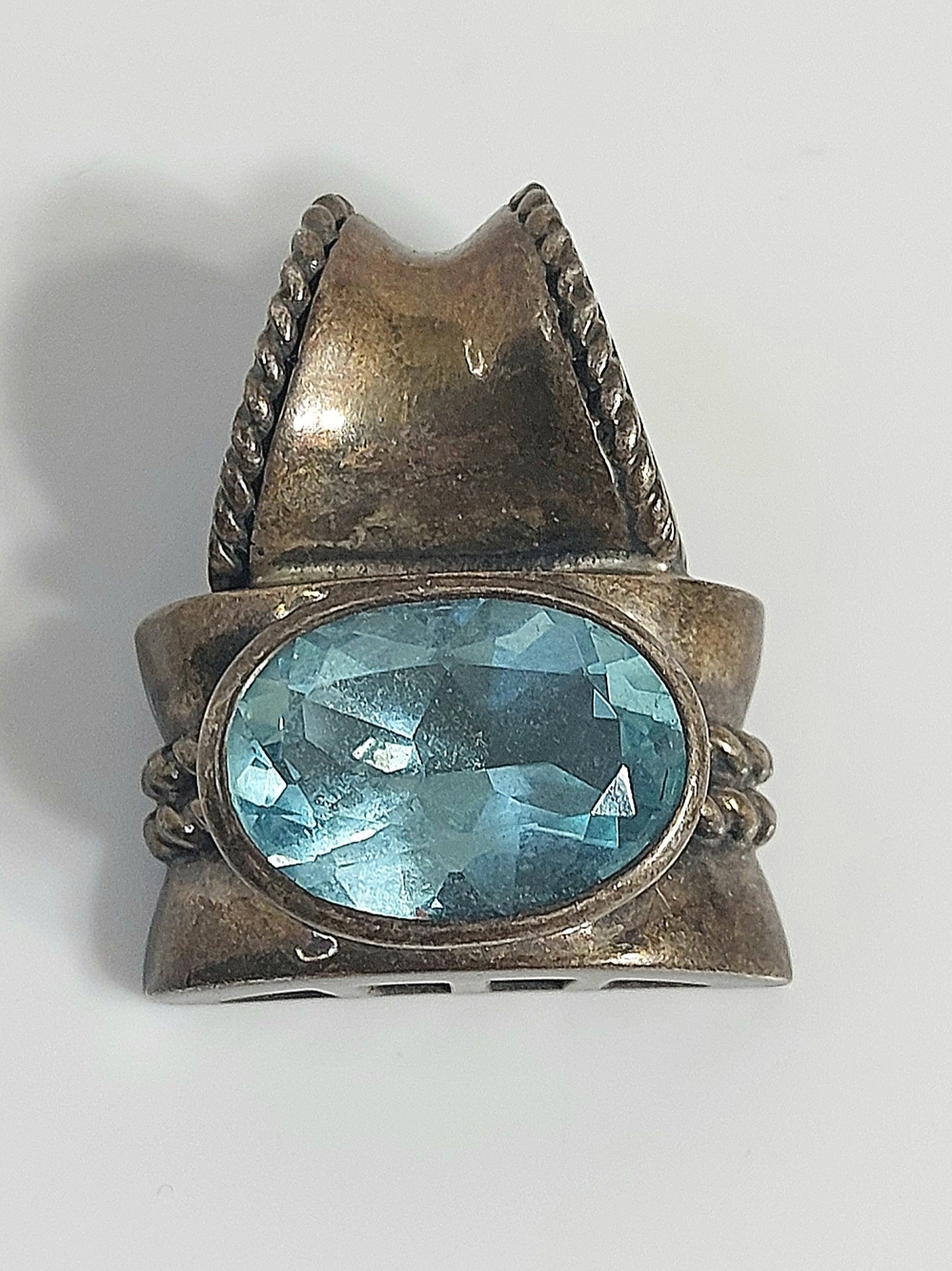 Vintage Sterling Silver Blue Topaz Necklace Pendant